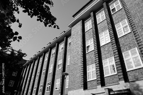 Police station in Bochum. Black and white photo retro style. photo