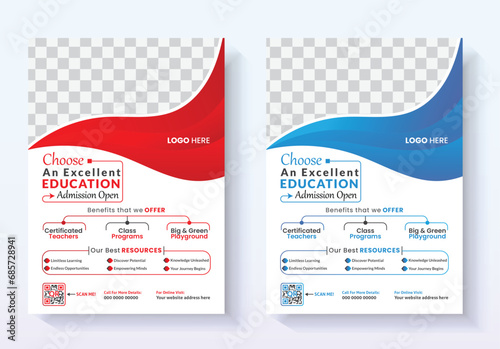 School admission flyer design layout Kids Childrens Back to School Education Admission Flyer Poster Layout, Book Cover, Leaflet, Poster, Brochure, Template Admission