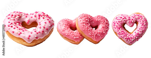 Valentine’s Day Set: A Pink Donut in the Shape of a Heart, Isolated on Transparent Background, PNG