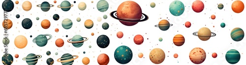 Vector set of cartoon planets. Colorful set of isolated objects. Space background