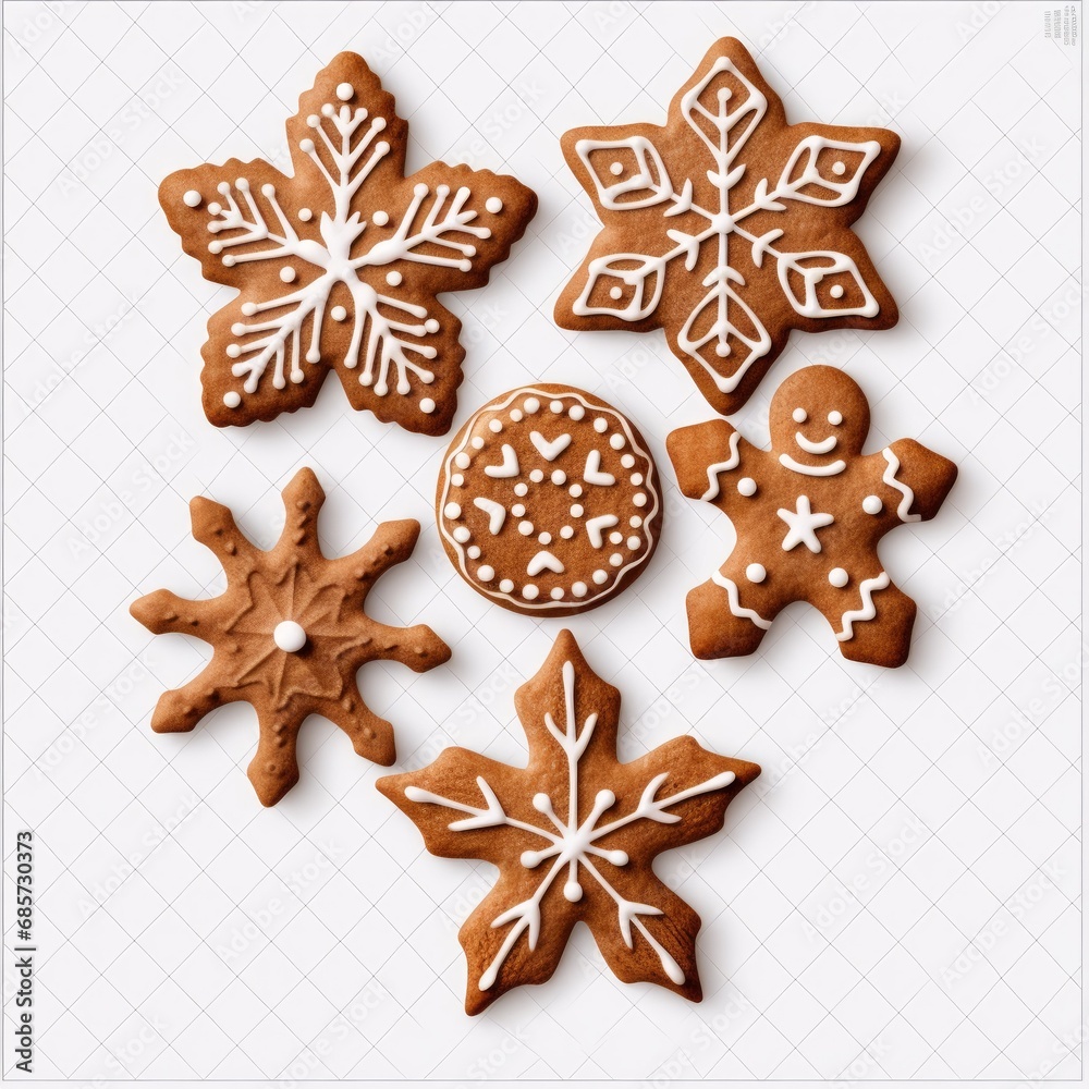 Gingerbread christmas snowflake star santa man tree cookie biscuit on transparent background cutout Gingerbread christmas snowflake star santa man tree cookie biscuit on transparent background cutout