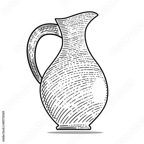 water jug vector engraving style hand drawn black and white