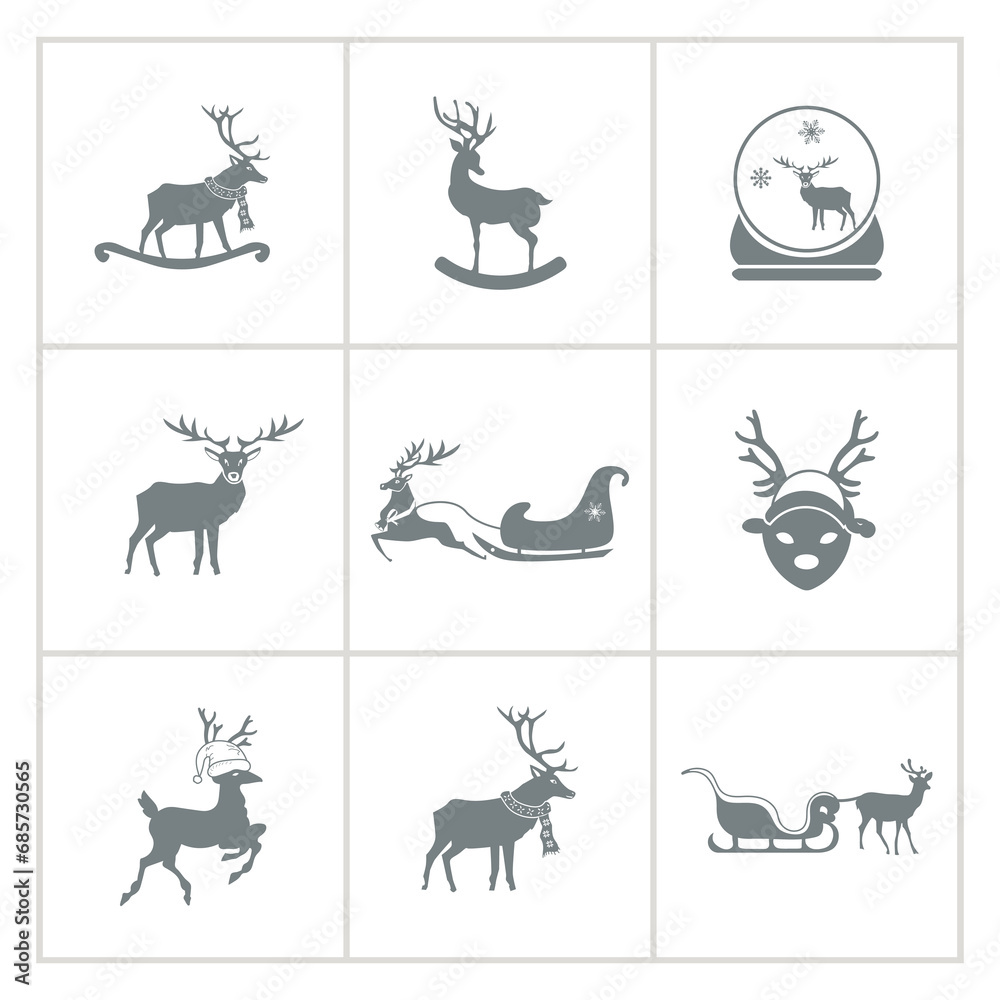 reindeer icon set. christmas deers silhouette set
