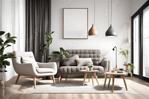modern living room with armchair scandinavian style interior design photo
