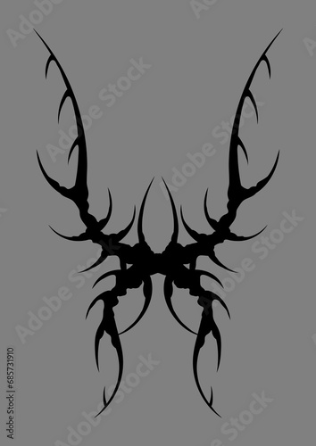 Cyber sigilism wings. Neo tribal gothic style tattoo.