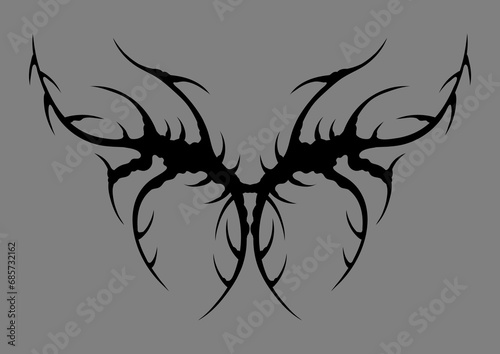 Cyber sigilism wings. Neo tribal gothic style tattoo.