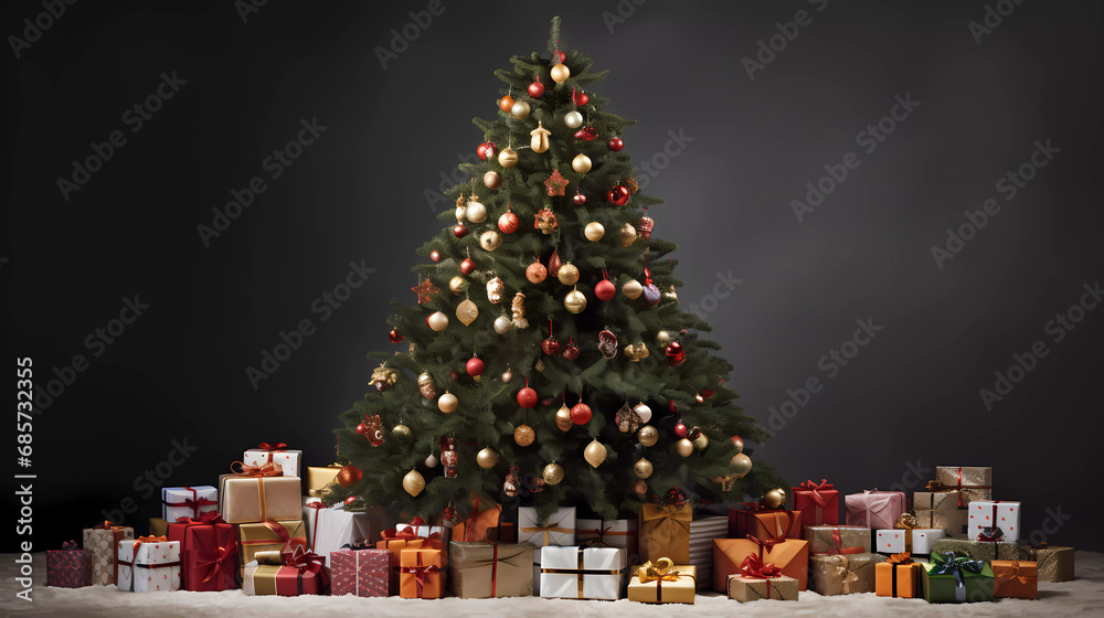 A christmas tree with presents under it and a christmas tree with presents under it on a white background with a white background