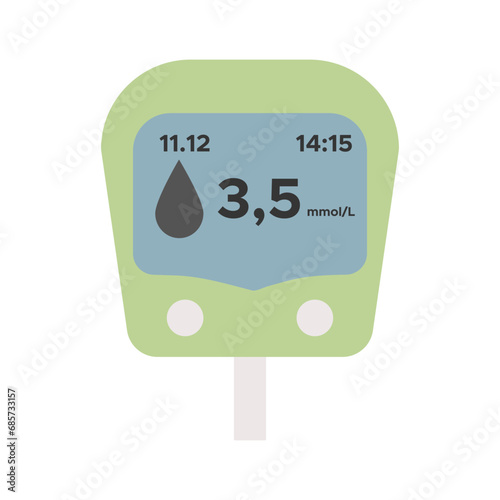 A glucometer is a tool for blood analysis in the office of a general practitioner. An important tool for diabetes. Vector illustration on white background isolated.
