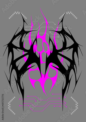 Cyber sigilism poster. Neo tribal gothic style shape.