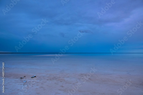 Cloudy evening landscape of the Lake Elton