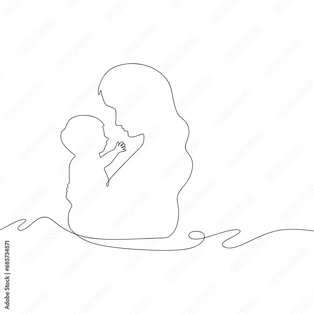 Mother and Baby Line Art