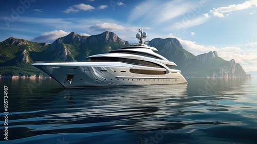 Luxury vessel boasting modern design, panoramic vistas, indulgent lifestyle, leisurely maritime journey, opulent travel experience. Generated by AI. © Кирилл Макаров