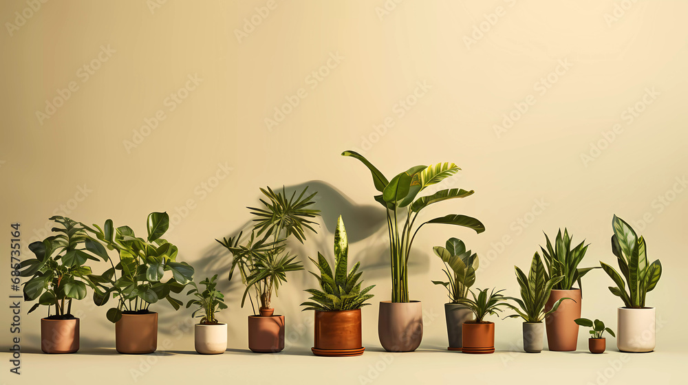 A set of potted plants in different shapes and sizes A set of potted plants in different shapes and sizes