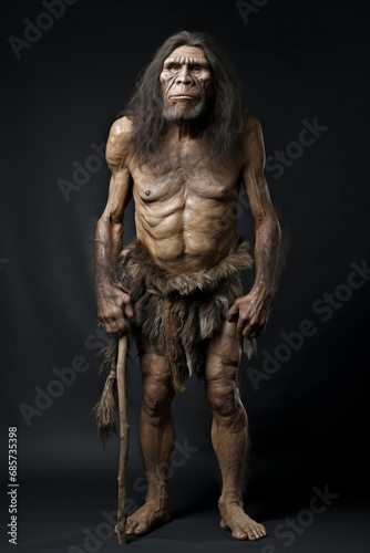 Portrait of a Neanderthal, primitive man.
