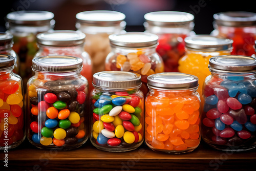 Sweet candies in jars. Generative AI