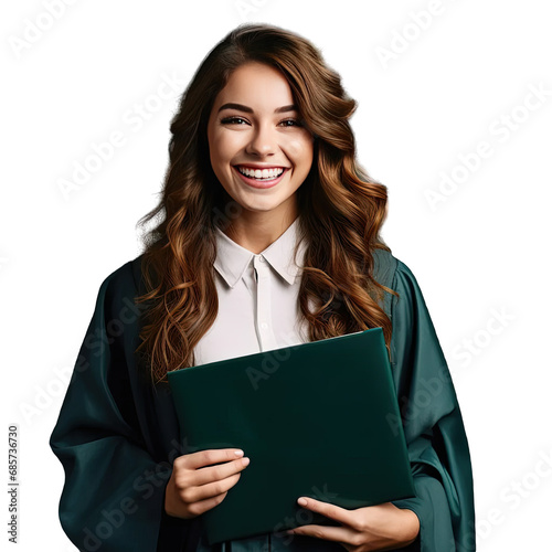 College student smiling happily against transparent and white background