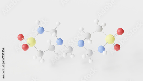 taurolidine molecule 3d, molecular structure, ball and stick model, structural chemical formula antimicrobial