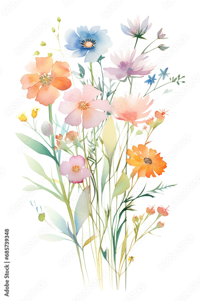 watercolor wildflower bouquet transparent background