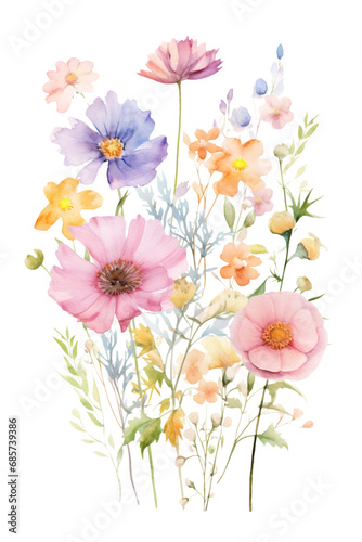 watercolor wildflower bouquet transparent background © ChickyKai