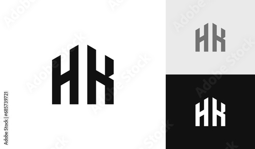 Letter HK initial with house shape logo design