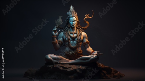 Shiva in a meditative pose, reflecting the balance between asceticism and cosmic energy. photo