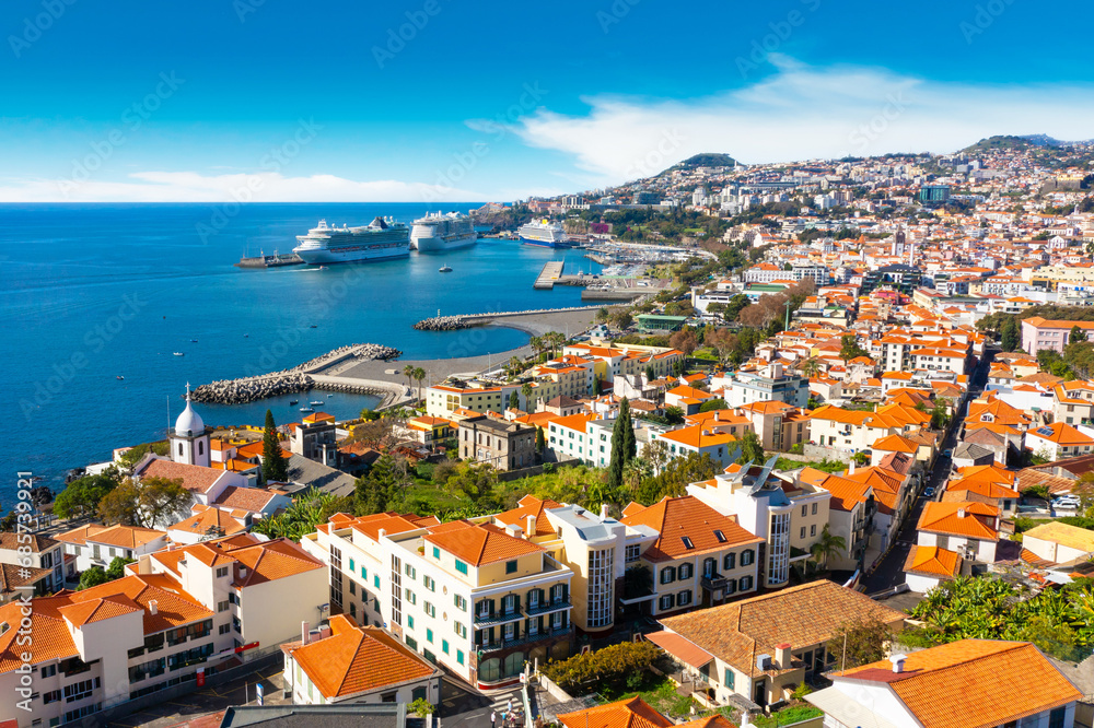 Aerial view of the capital of Madeira island Funchal, Portugal