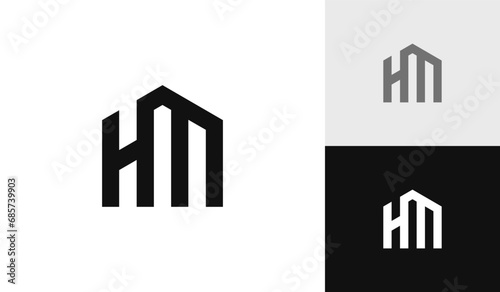 Letter HM initial with house shape logo design