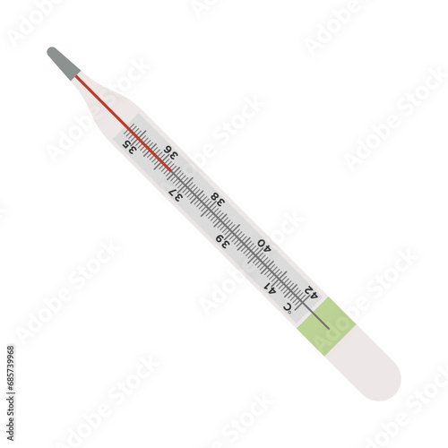 Medical mercury thermometer. A must-have tool for your home first aid kit. Therapist's tool. Vector illustration on a white background isolated. 