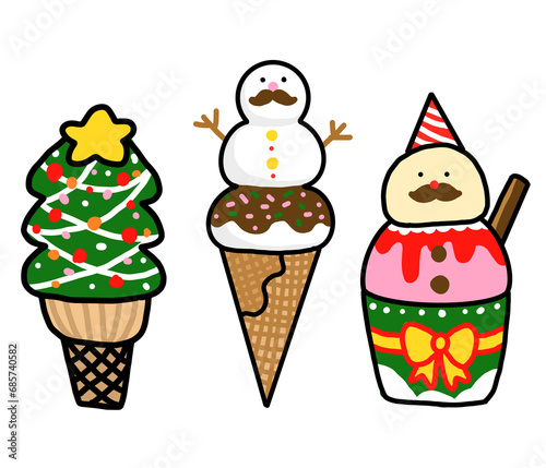 Christmas tree and snowman ice cream 