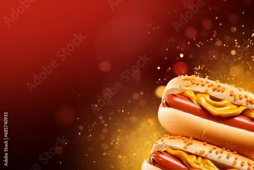 Vintage Hotdog background. Mustard bread food. Generate Ai photo