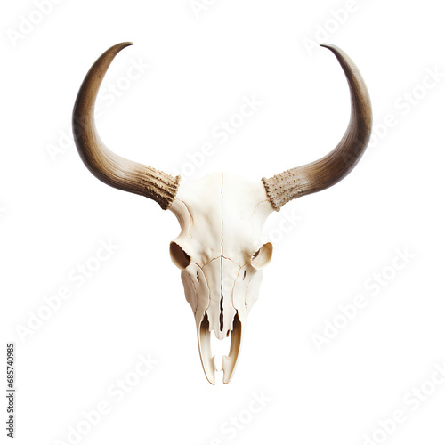 Skull of an animal with horns for home decoration on transparent background PNG.
