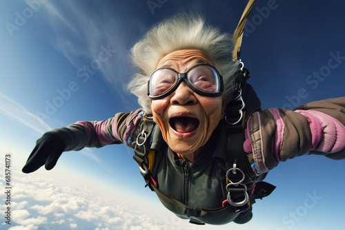 Aging Gracefully: The Daring Skydiving Adventure of an Elderly Woman.