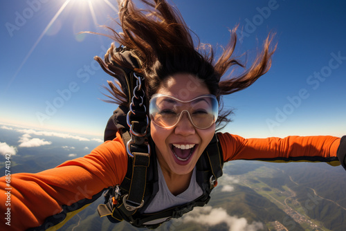 Thrill Goddess: Capturing the Essence of a Woman's Skydiving Excitement.