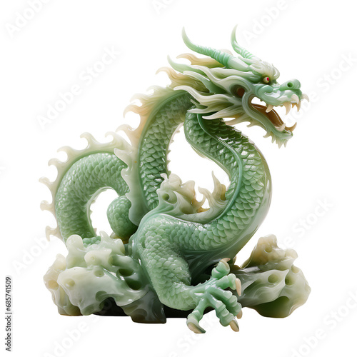 Dragon carved from beautiful jade on transparent background PNG. Chinese lucky animal concept. photo