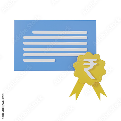Rupee Financial Certificate 3d illustration