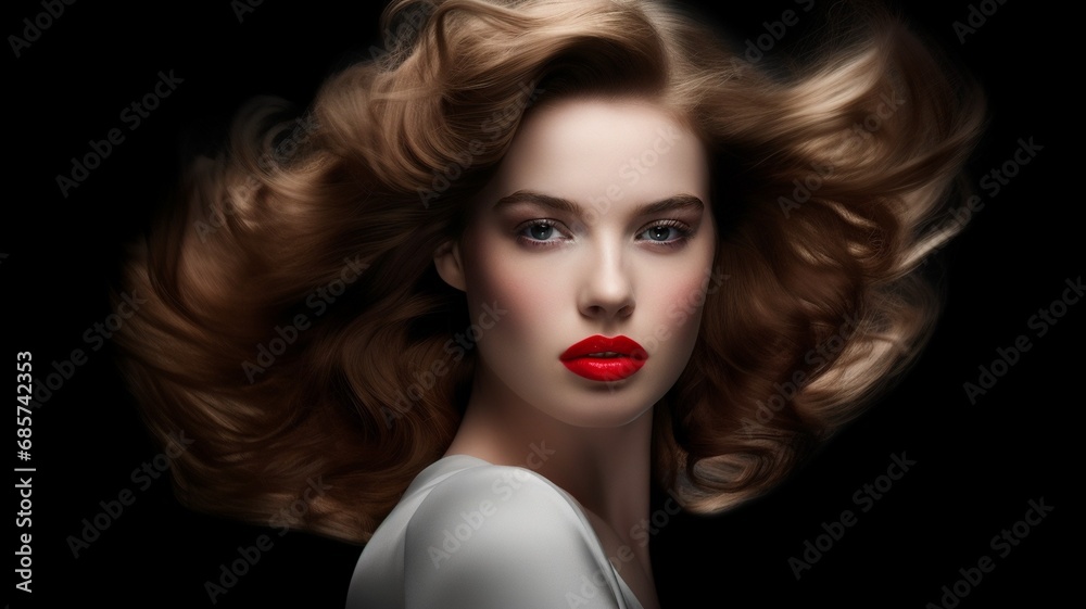 Fototapeta premium Passionate Glamor - Chic Model with Vibrant Red Lips