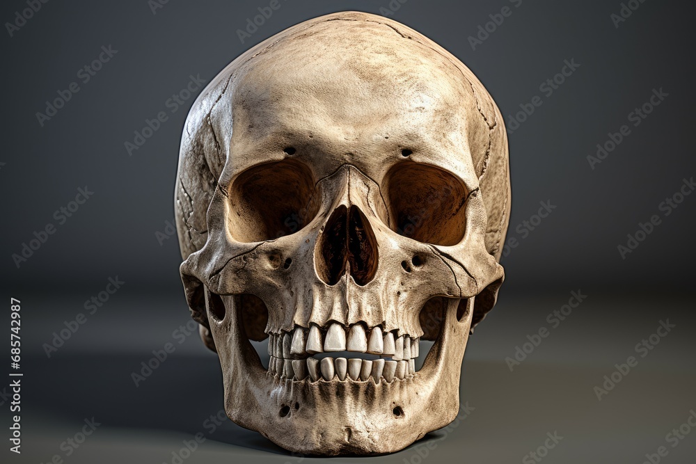 Fototapeta premium Detailed Human skull 3d. Creative color. Generate Ai