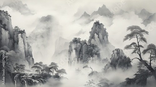 A collection of traditional Chinese ink paintings  capturing the beauty of landscapes  nature  and cultural themes with expressive brushstrokes and subtle details.