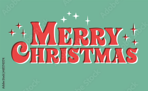 Merry Christmas lettering. Typography vector illustration. Vintage print effect.
