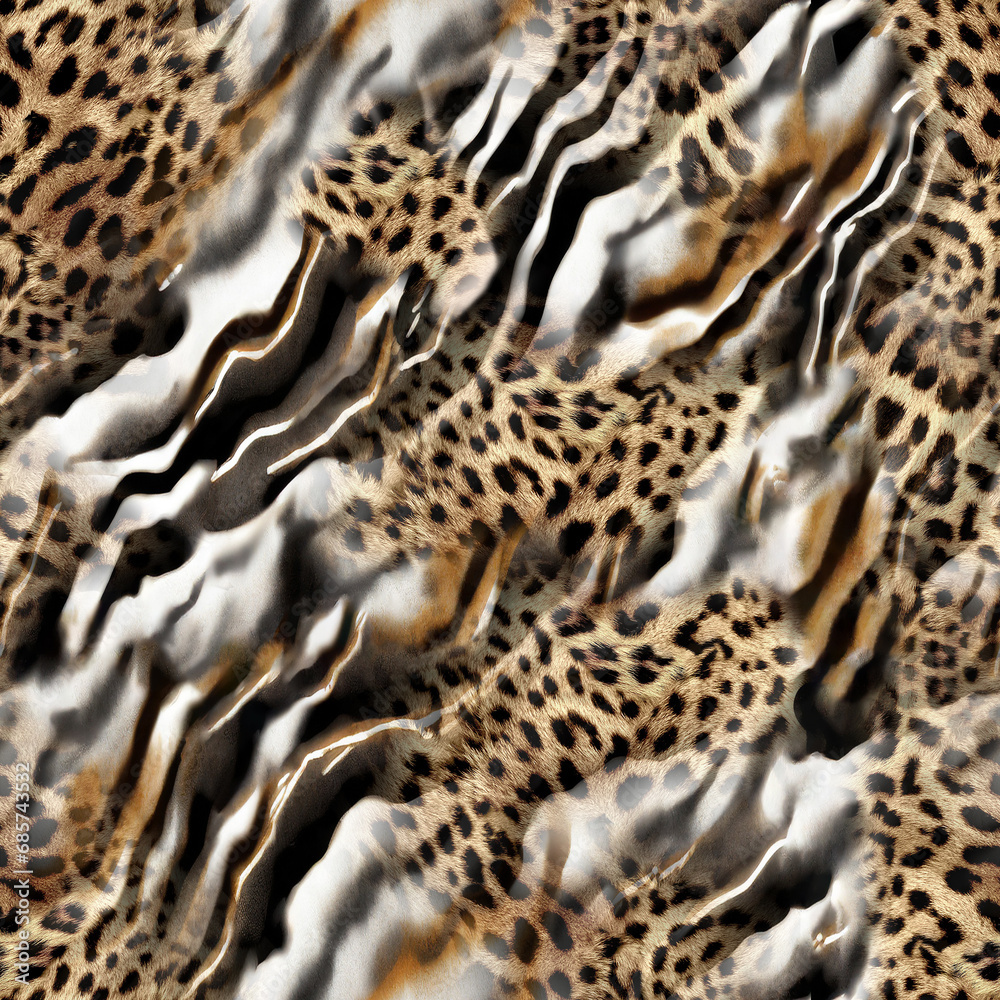 Naklejka premium Seamless mixed animal texture, zebra and leopard pattern.