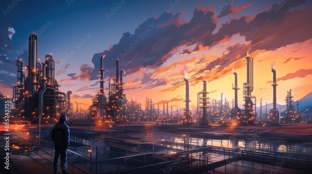 Engineers working at petrochemical and oil refinery plants