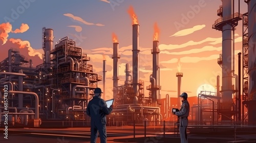 Engineers working at petrochemical and oil refinery plants