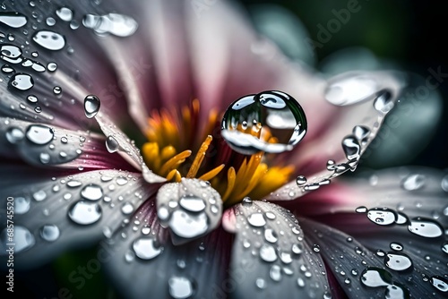 Close-up of water droplets on the petals of a blooming flower after a refreshing rain.   © AI By Ibraheem