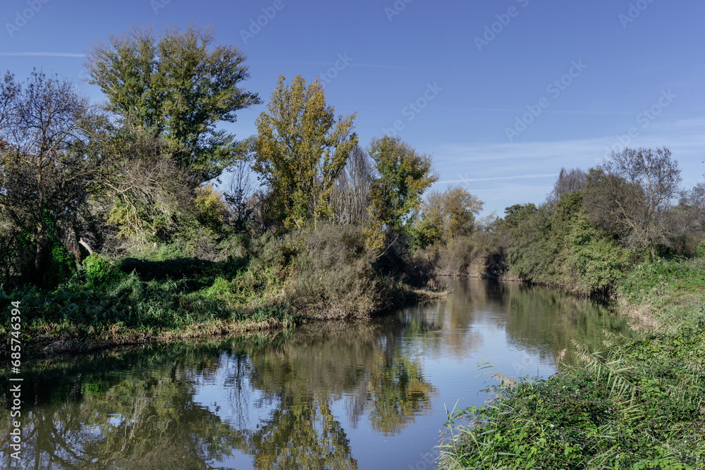 A beautiful autumn landscape of the Jarama river on the outskirts of Madrid