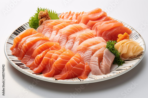 Assortment of different raw sashimi fish on plate