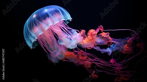 Colorful glowing jellyfish in the underwater ocean © CraftyImago