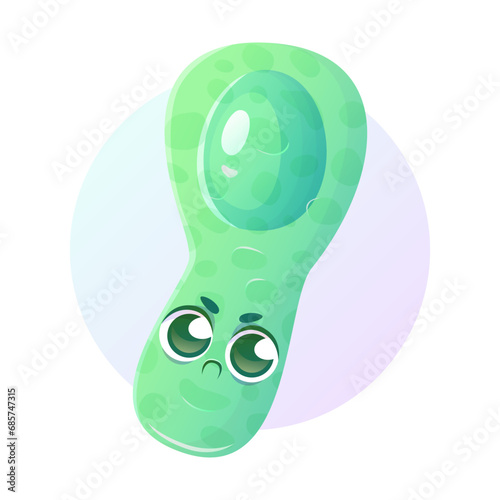 Character of the bacterium Clostridium botulinum with an unhappy face on a white background.