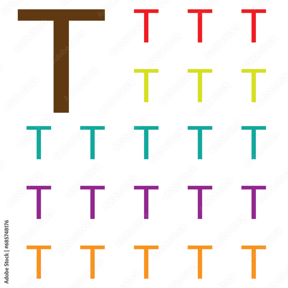Colorful Letters T isolated on white background. Alphabet Letter t Colorful. Vector  Illustration.