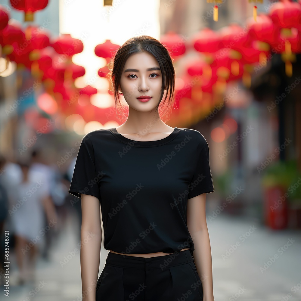Lunar New Year Theme Clothing Mock-Up | Festive Black T-Shirt Design