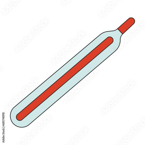 Mercury glass thermometer 2D linear cartoon object